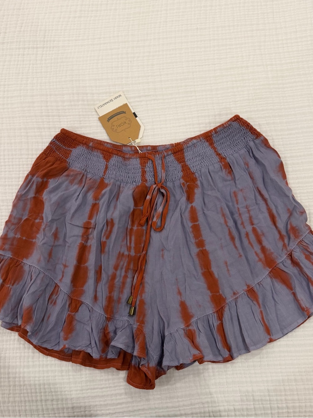kori america tie dye ruffle shorts
